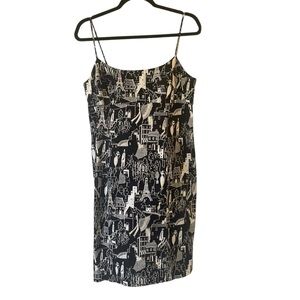 Nine West sleeveless black and white novelty print Paris dress size 10